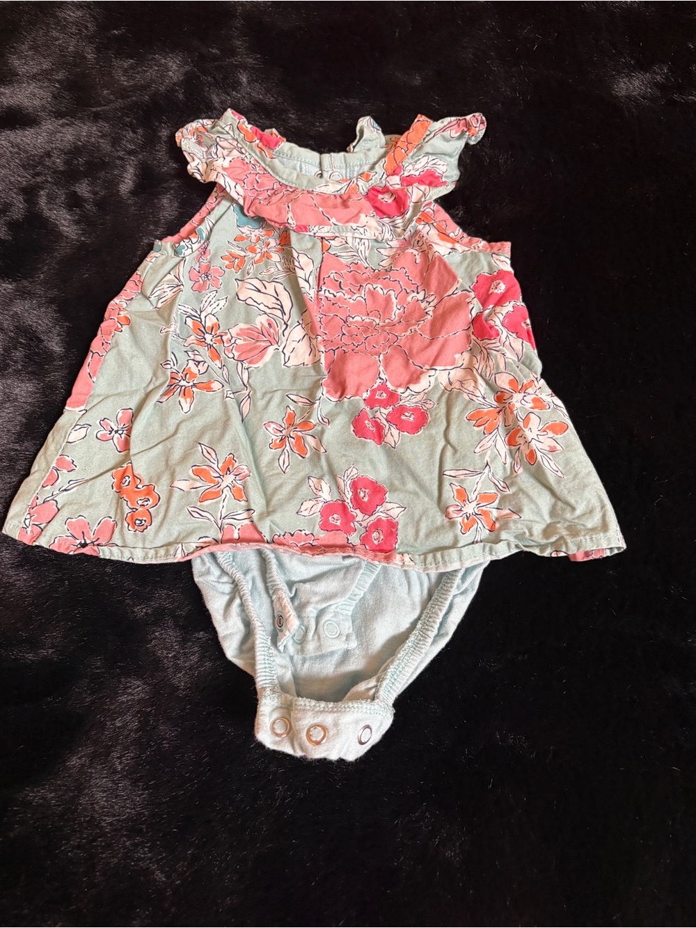 Carter's Mint Floral Ruffle Bodysuit with Coral and Orange Flowers